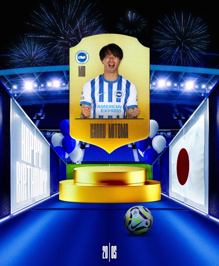 迎28岁生日，布莱顿和日本国家队官方向三笘薰送上生日祝福