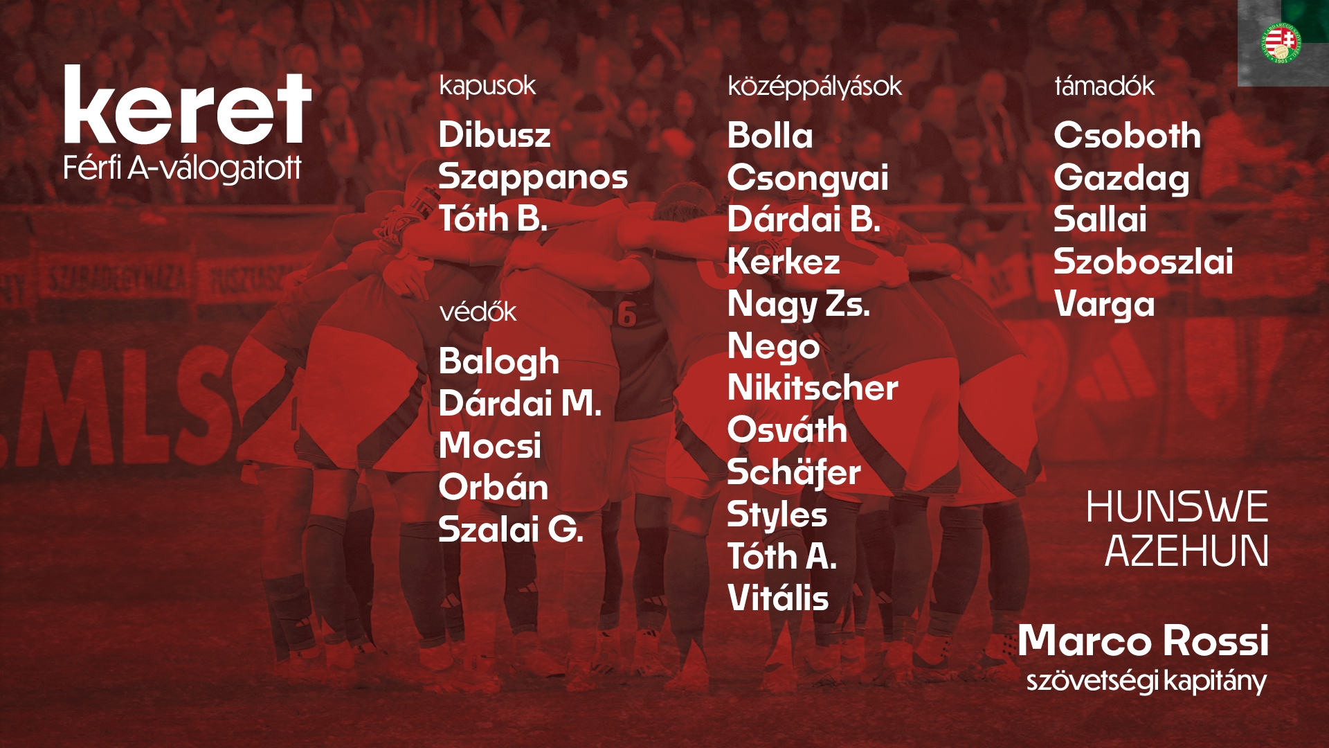 匈牙利大名单：索博领衔，绍洛伊、科尔克兹在列，6月将战瑞典